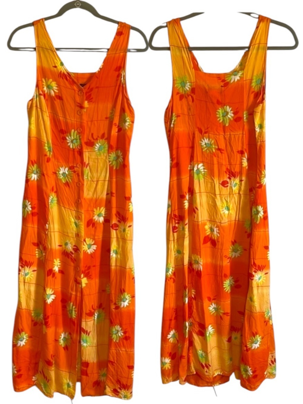 Vtg Rolling Over Floral Maxi Dress Med Orange Island Hawaii Retro 90s